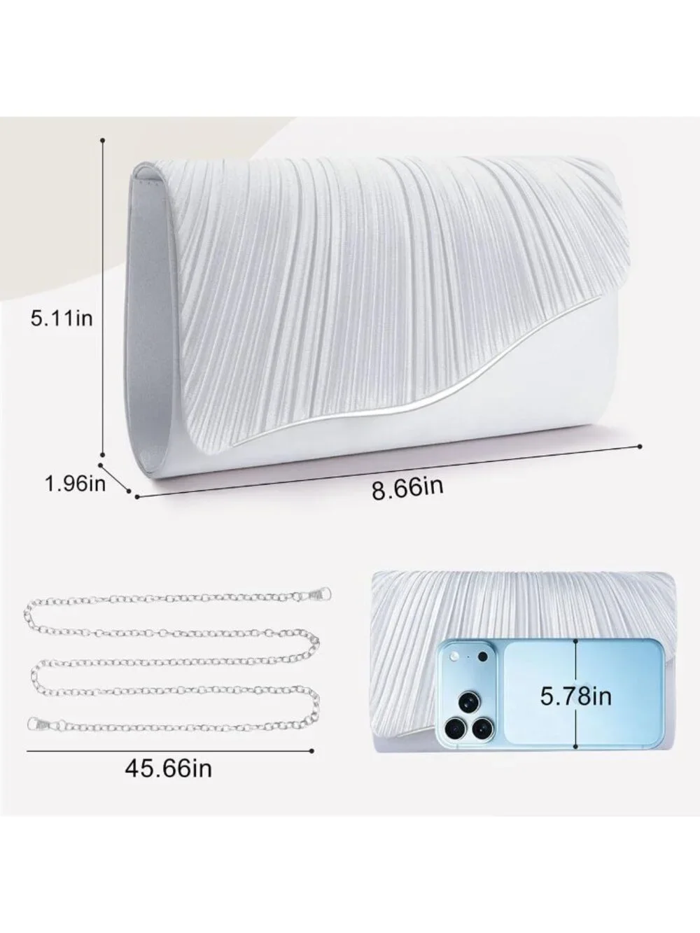 👜 Women's White Elegant Satin Formal Purses Evening Cocktail Prom Clutch